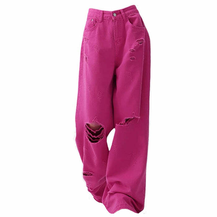 00s Kids Pink Star Ripped Baggy Jeans - Cute 2000s Outfits & Y2k Fashion