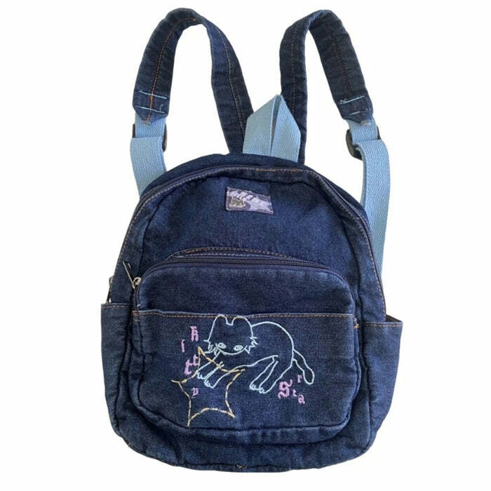 90's Aesthetic Denim Backpack - Iconic Y2K Fashion & 2000s Style Accessory