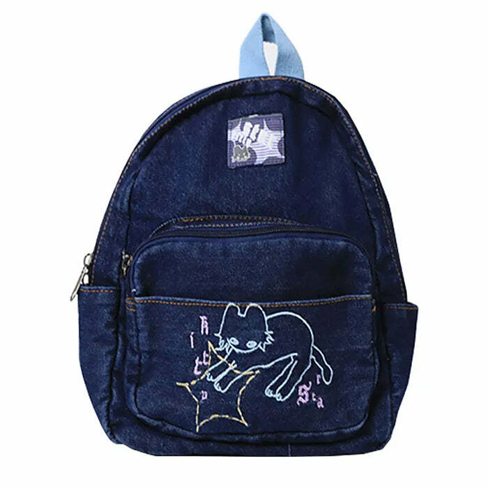 90's Aesthetic Denim Backpack - Iconic Y2K Fashion & 2000s Style Accessory