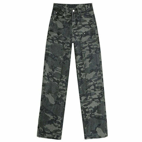 90's Camouflage Cargo Jeans - Iconic Y2K Fashion Outfit for Trendy Women