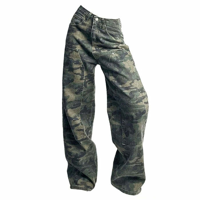 90's Camouflage Cargo Jeans - Iconic Y2K Fashion Outfit for Trendy Women