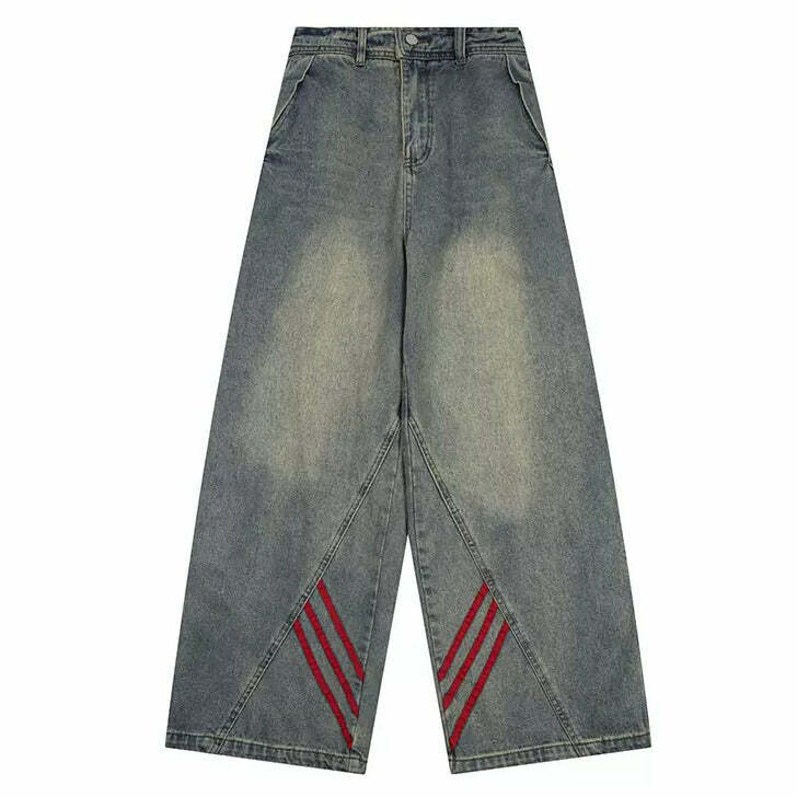 90s Style Wide Red Stripe Jeans - Iconic Y2K Fashion Outfit for Women