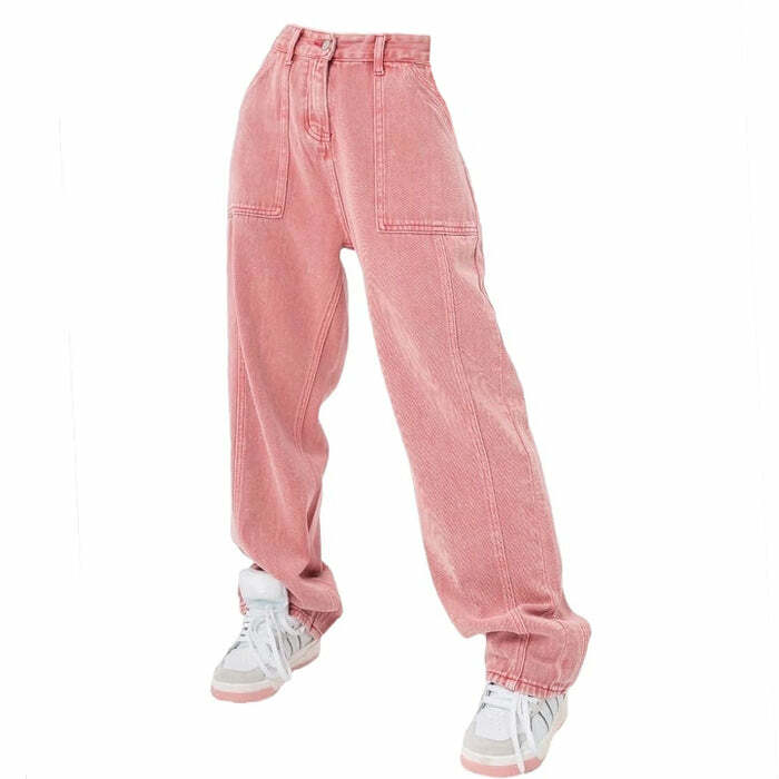 90's Teen Pink Jeans - Iconic Y2K Fashion Outfit for Fall 2000s Style