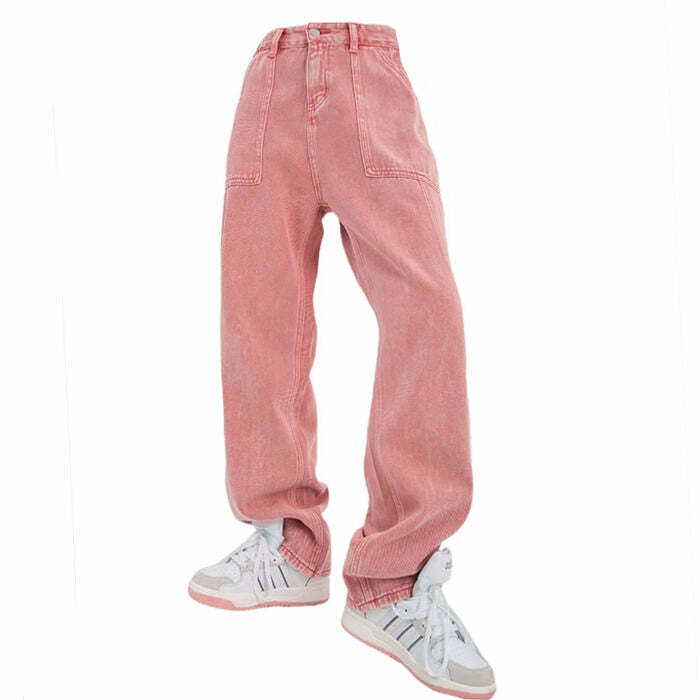 90's Teen Pink Jeans - Iconic Y2K Fashion Outfit for Fall 2000s Style