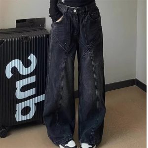 90s Vintage Stitch Wide-Leg Jeans - Iconic Y2K Fashion Outfit for Women