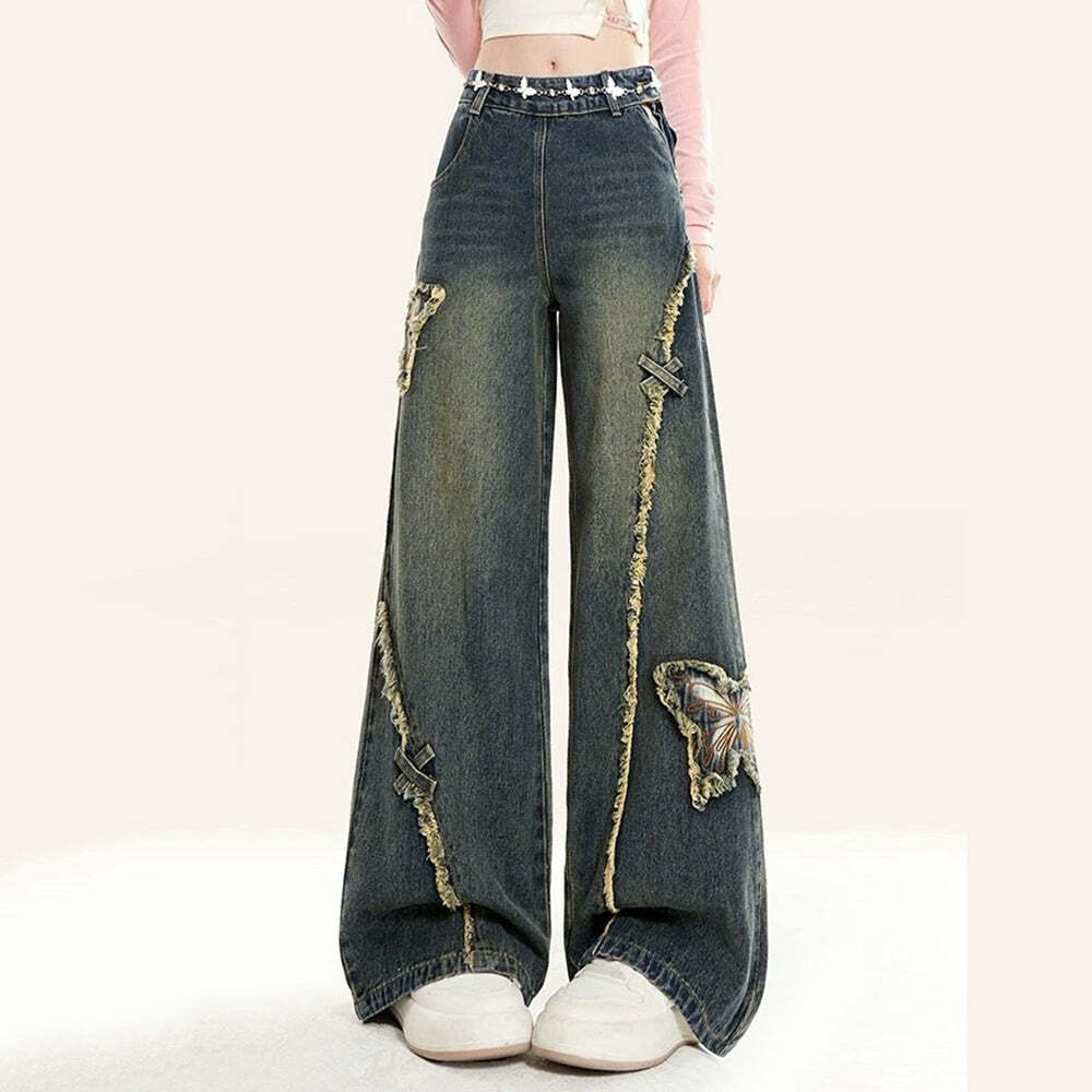 Aesthetic Butterfly Flared Jeans for Y2K Fashion and 2000s Outfits