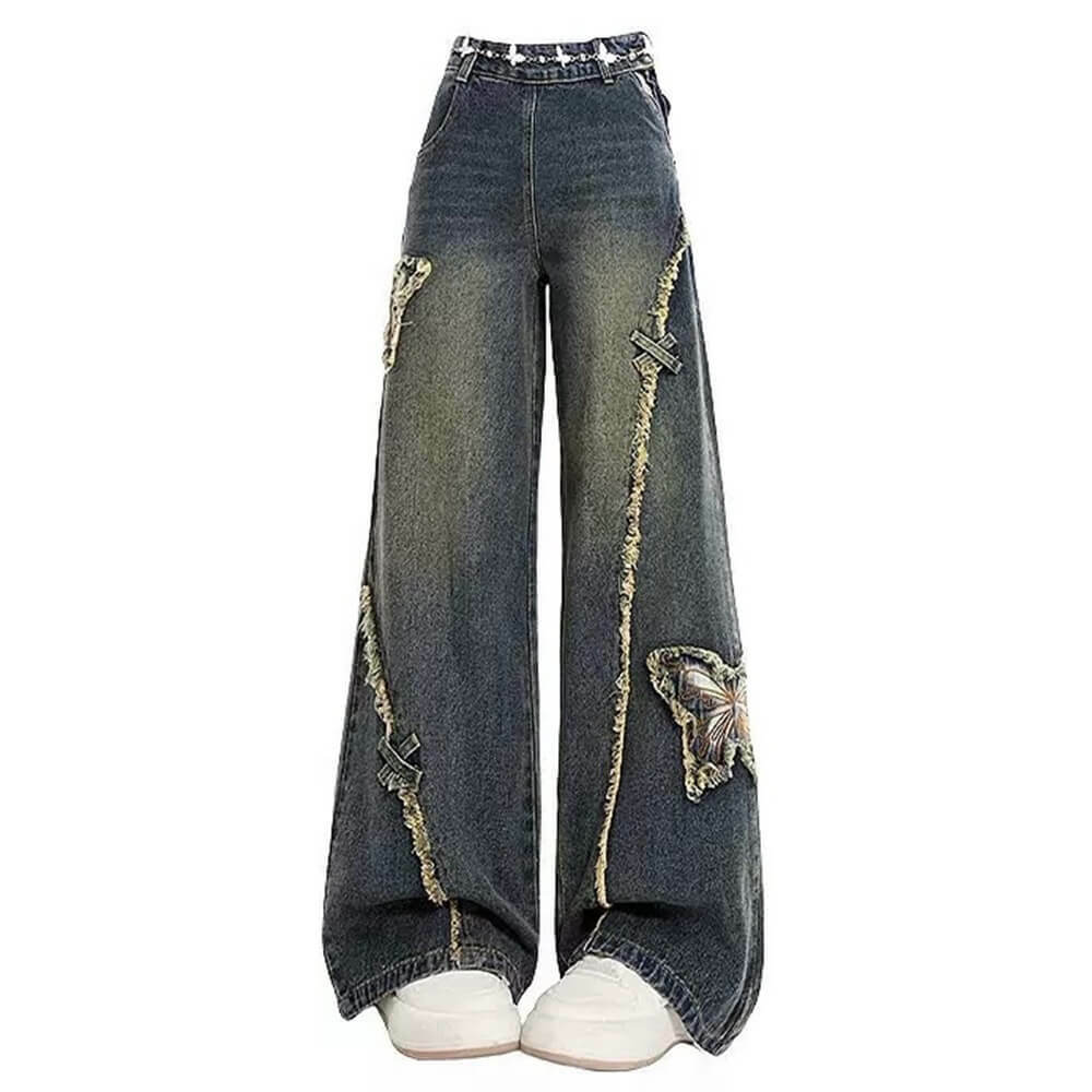 Aesthetic Butterfly Flared Jeans for Y2K Fashion and 2000s Outfits