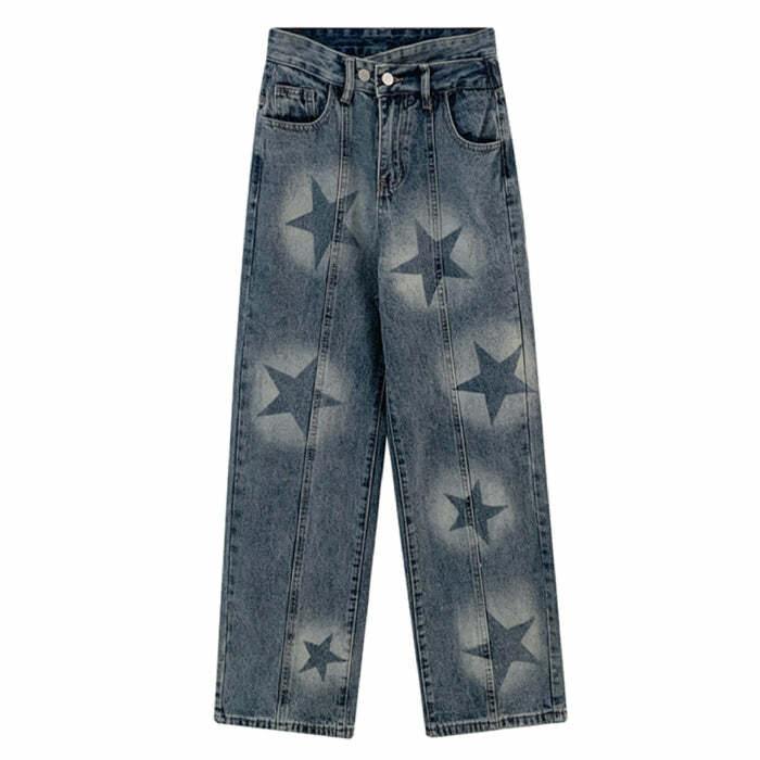 Aesthetic Star Washed Jeans - Cute 2000s Outfits & Y2K Fashion Inspiration