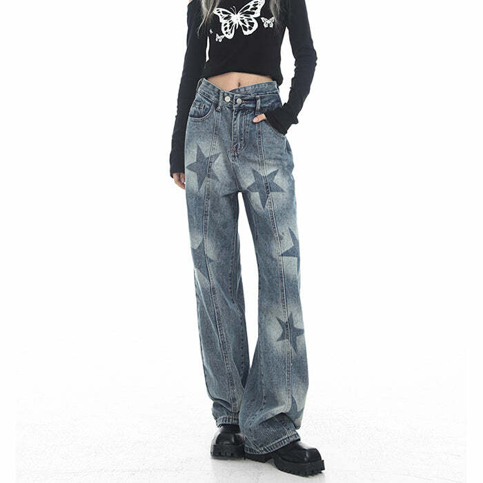 Aesthetic Star Washed Jeans - Cute 2000s Outfits & Y2K Fashion Inspiration