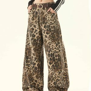 Animal Instincts Leopard Print Wide-Leg Pants - Y2K Fashion Outfit 2000s