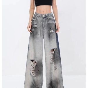 Ashen Ruin Distressed Jeans - Y2K Fashion Outfit for 2000s Style