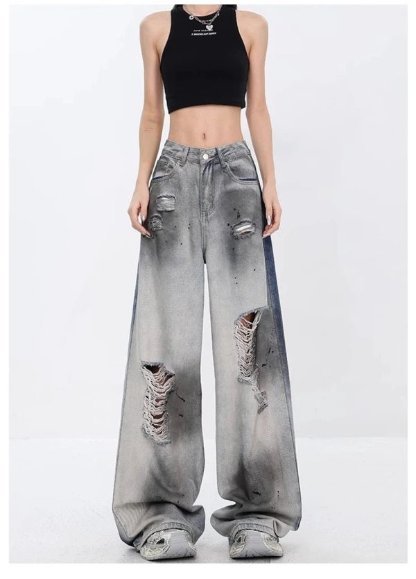 Ashen Ruin Distressed Jeans - Y2K Fashion Outfit for 2000s Style