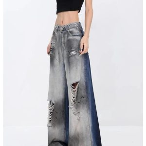 Ashen Ruin Distressed Jeans - Y2K Fashion Outfit for 2000s Style