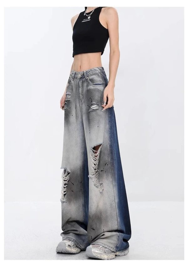 Ashen Ruin Distressed Jeans - Y2K Fashion Outfit for 2000s Style