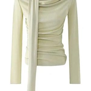 Asymmetrical Drape Neck Top - Trendy Y2K Fashion Outfit for Fall 2000s