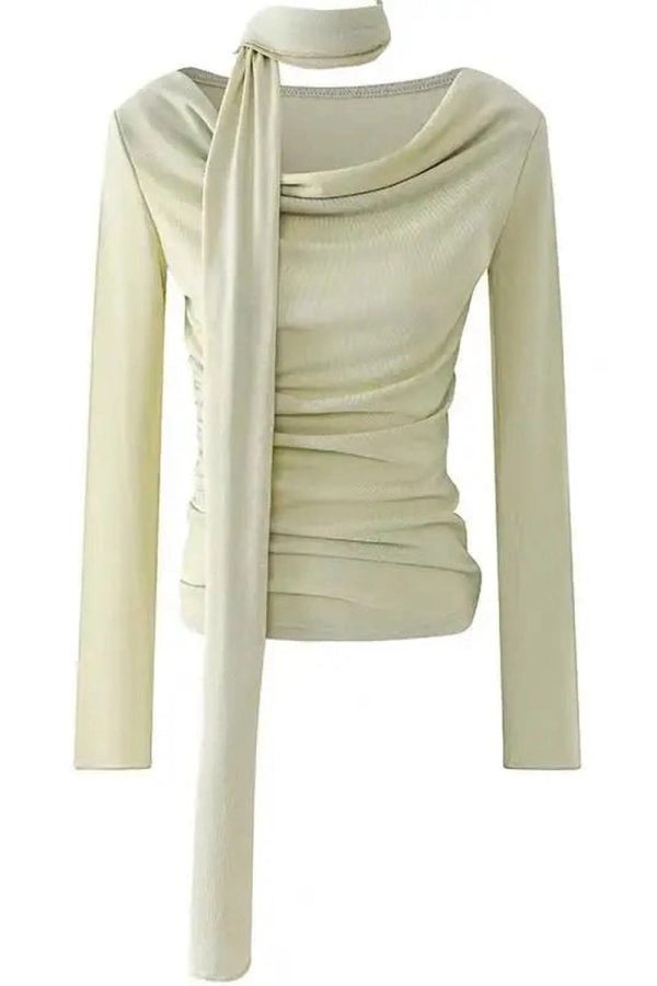 Asymmetrical Drape Neck Top - Trendy Y2K Fashion Outfit for Fall 2000s