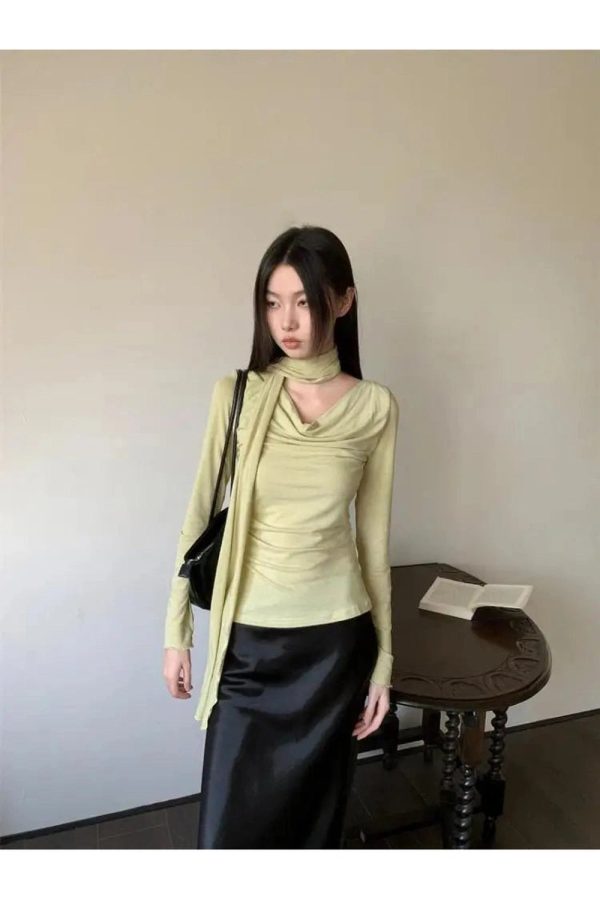 Asymmetrical Drape Neck Top - Trendy Y2K Fashion Outfit for Fall 2000s