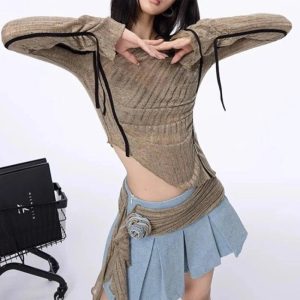 Asymmetrical Strap Detail Knit Top - Trendy Y2K Fashion Outfit for Fall