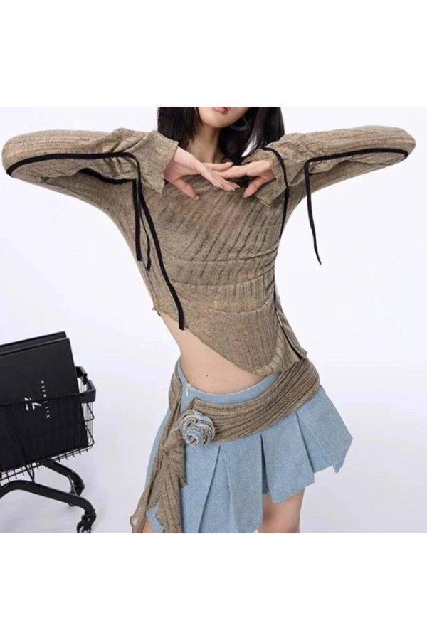 Asymmetrical Strap Detail Knit Top - Trendy Y2K Fashion Outfit for Fall