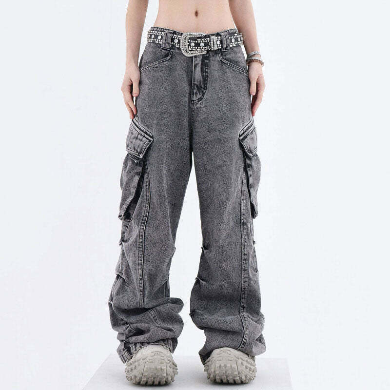 Big Ideas Wide Leg Cargo Jeans - Iconic Y2K Fashion Outfit for Fall