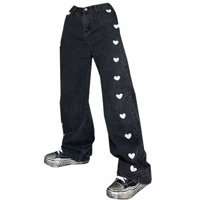 Black Hearts Jeans - Iconic Y2K Fashion Outfits for Fall 2000s Style