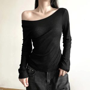 Black Off-Shoulder Ribbed Top - Cute 2000s Outfits & Y2K Fashion