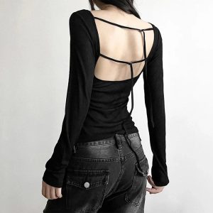 Black Off-Shoulder Ribbed Top - Cute 2000s Outfits & Y2K Fashion