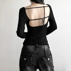 Black Off-Shoulder Ribbed Top - Cute 2000s Outfits & Y2K Fashion