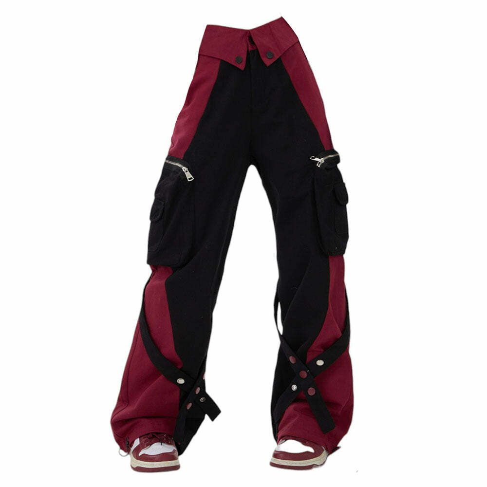 Black & Red Grunge Cargo Pants - Y2K Fashion Outfit for 2000s Style