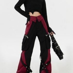 Black & Red Grunge Cargo Pants - Y2K Fashion Outfit for 2000s Style