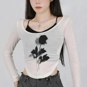 Black Rose Sheer Layered Top - Cute 2000s Outfits & Y2K Fashion Inspiration