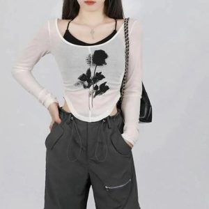 Black Rose Sheer Layered Top - Cute 2000s Outfits & Y2K Fashion Inspiration