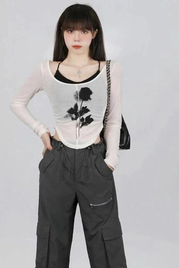 Black Rose Sheer Layered Top - Cute 2000s Outfits & Y2K Fashion Inspiration