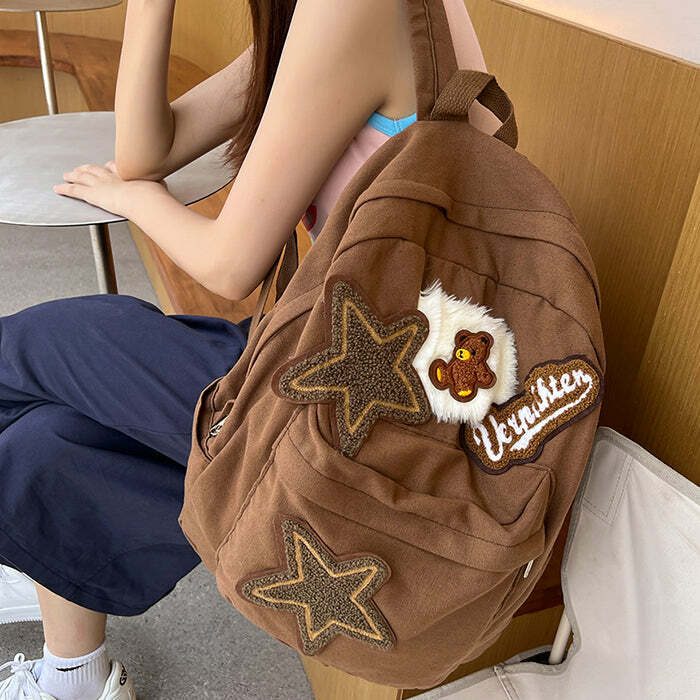 Brown Bear Star Backpack - Y2K Fashion, 2000s Aesthetic, Trendy Outfits