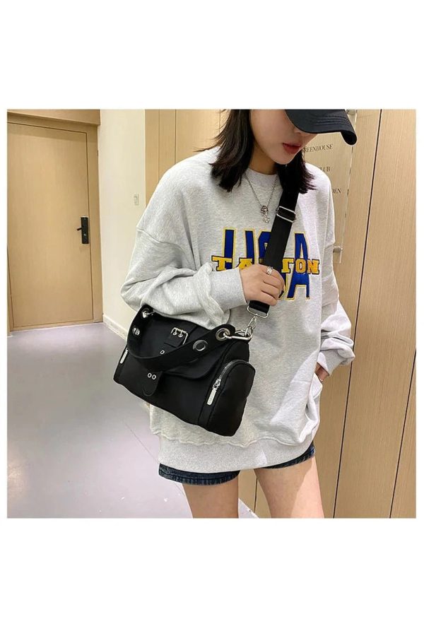 Buckled Utility Shoulder Bag - Trendy 2000s Fashion Outfits for Y2K Style