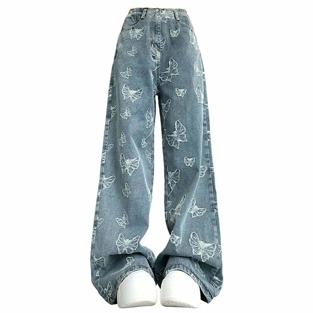 Butterfly Aesthetic Wide Leg Jeans - Iconic Y2K Fashion Outfit for Women