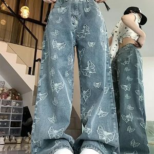 Butterfly Aesthetic Wide Leg Jeans - Iconic Y2K Fashion Outfit for Women