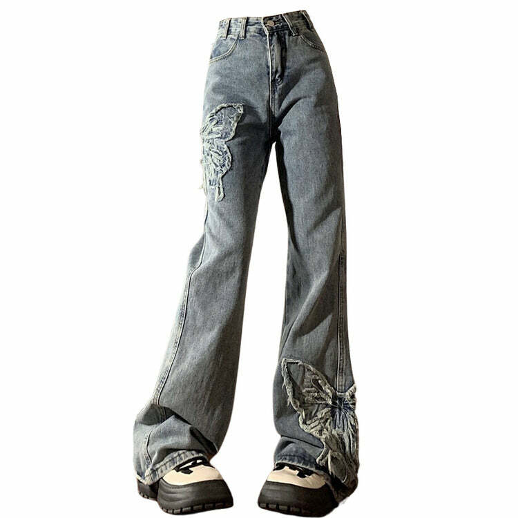 Butterfly Aesthetic Y2K Flare Jeans - Iconic 2000s Fashion Outfit