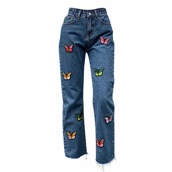 Butterfly Embroidery Jeans - Iconic Y2K Fashion Outfit for Fall 2000s