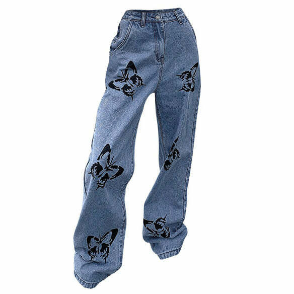 Butterfly Print Jeans - Cute 2000s Outfits, Y2K Fashion, Flair Jeans Outfit