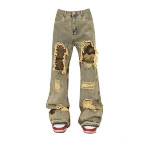 Camo Patchwork Distressed Jeans - Trendy Y2K Fashion Outfit for Women