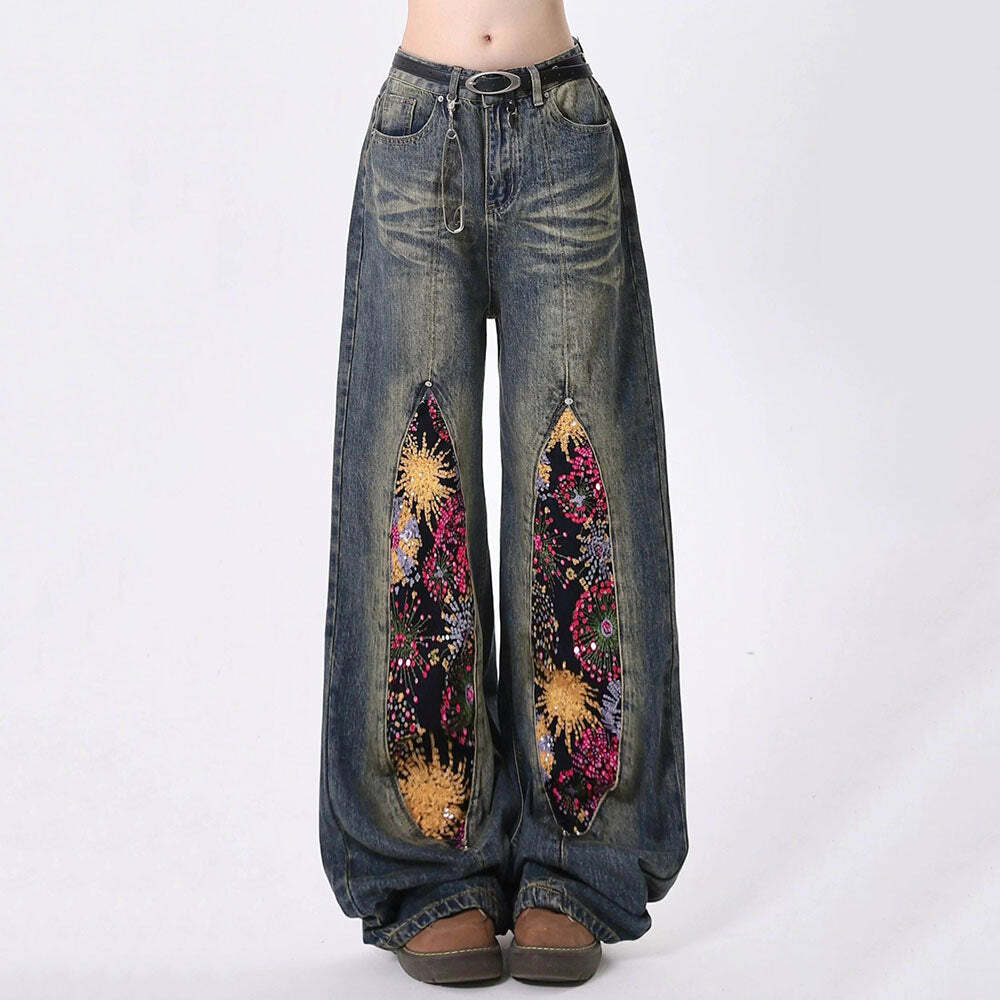 Celestial Magic Wide Leg Jeans - Iconic Y2K Fashion for Trendy Outfits