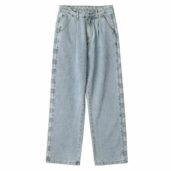 Checker Print Wide-Leg Jeans - Iconic Y2K Fashion Outfit for Fall 2000s