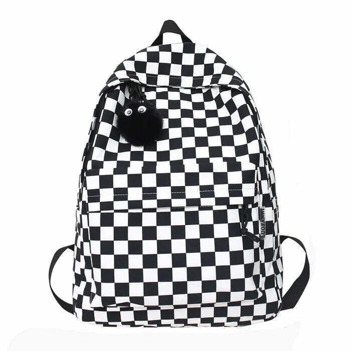 Checkered Canvas Backpack - Cute 2000s Outfits & Y2K Fashion Essential