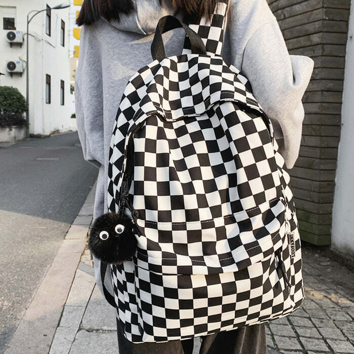 Checkered Canvas Backpack - Cute 2000s Outfits & Y2K Fashion Essential