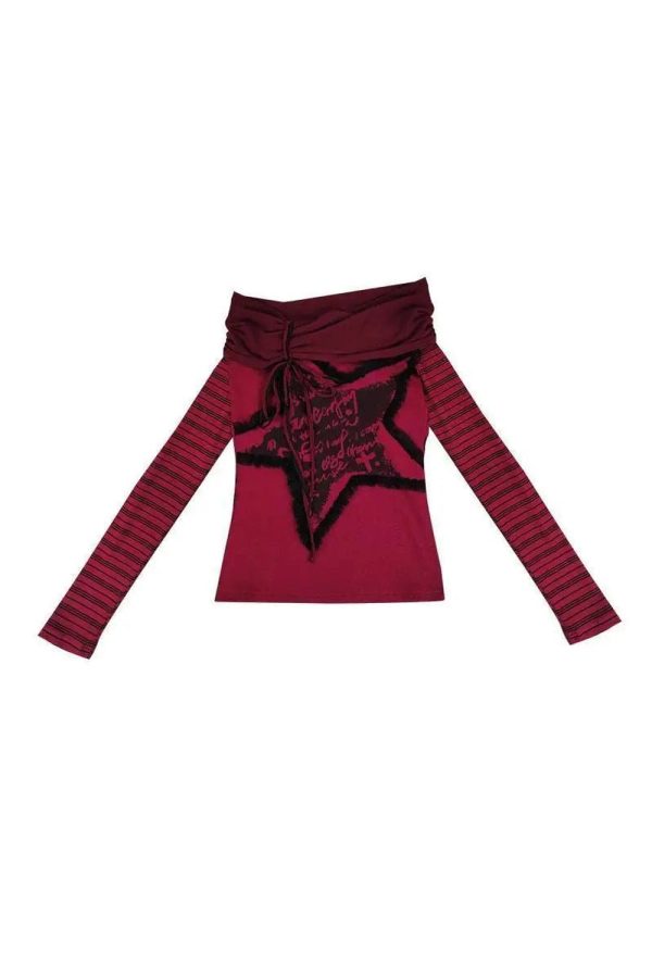 Crimson Chaos Off-Shoulder Top - Iconic Y2K Fashion Outfit for Fall