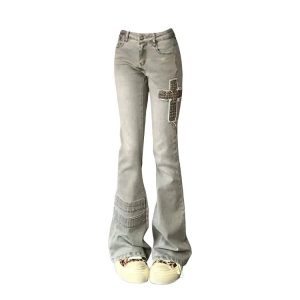 Cross Patch Flare Denim Jeans - Iconic Y2K Fashion Outfit for Fall 2000s