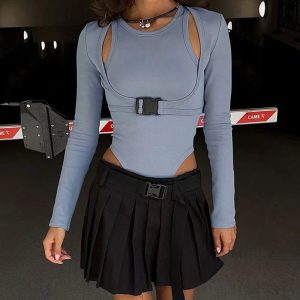 Cyber Buckle Harness Top - Y2K Fashion Outfit, 2000s Style Inspiration