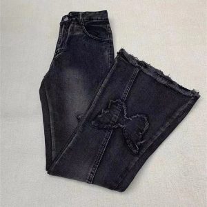 Dark Butterfly Flare Jeans - Iconic Y2K Fashion Outfit for Fall 2000s Style