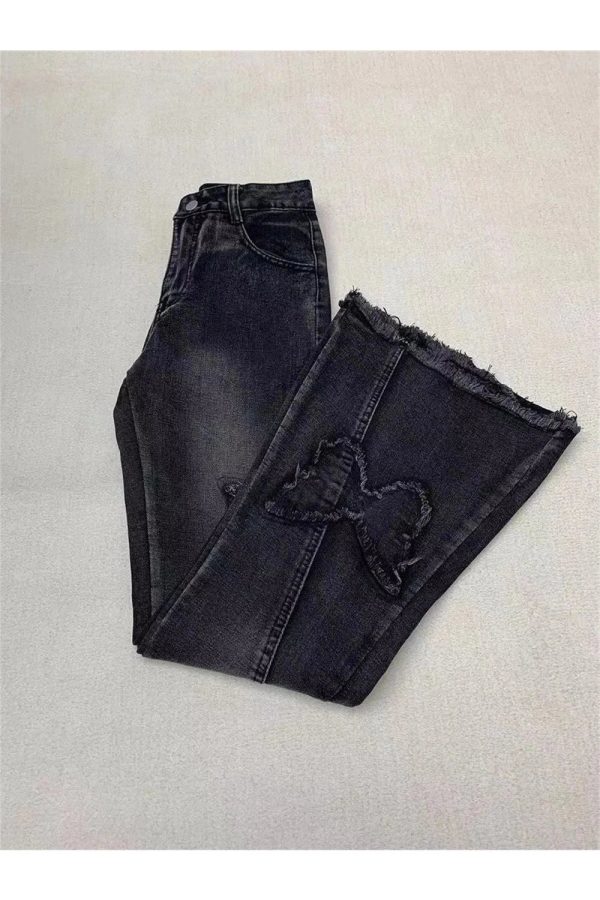 Dark Butterfly Flare Jeans - Iconic Y2K Fashion Outfit for Fall 2000s Style